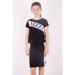 Toontoy Kız Çocuk 2'li Takım Baskılı Bisiklet Yaka T-Shirt & Basic Kalem Etek - Siyah - 12