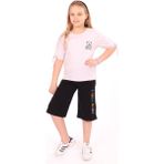 Toontoy Kız Çocuk 2'li Takım Baskılı Bisiklet Yaka T-Shirt & Beli Lastikli Cepli Kapri Şort - Yırtmaç Detaylı - Açık Lila - 6 – 7 Yaş