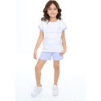 Toontoy Kız Çocuk 2'li Takım Baskılı Bisiklet Yaka T-Shirt & Beli Lastikli Cepli Şort - Açık Lila - 4