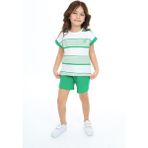 Toontoy Kız Çocuk 2'li Takım Baskılı Bisiklet Yaka T-Shirt & Beli Lastikli Cepli Şort - Çimen Yeşili - 6