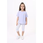 Toontoy Kız Çocuk 2'li Takım Baskılı Bisiklet Yaka T-Shirt & Beli Lastikli Crop Tayt - Açık Lila