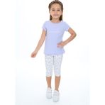 Toontoy Kız Çocuk 2'li Takım Baskılı Bisiklet Yaka T-Shirt & Beli Lastikli Crop Tayt - Mavi - 6
