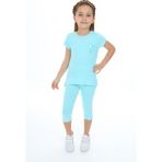 Toontoy Kız Çocuk 2'li Takım Baskılı Bisiklet Yaka T-Shirt & Beli Lastikli Crop Tayt - Mint Yeşili - 3