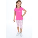 Toontoy Kız Çocuk 2'li Takım Baskılı Bisiklet Yaka T-Shirt & Beli Lastikli Crop Tayt - Orkide - 3