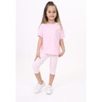 Toontoy Kız Çocuk 2'li Takım Baskılı Bisiklet Yaka T-Shirt & Beli Lastikli Crop Tayt - Pembe - 6