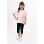 Toontoy Kız Çocuk 2'li Takım Baskılı Bisiklet Yaka T-Shirt & Beli Lastikli Crop Tayt - Pudra - 3