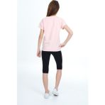 Toontoy Kız Çocuk 2'li Takım Baskılı Bisiklet Yaka T-Shirt & Beli Lastikli Crop Tayt - Pudra - 6 – 7 Yaş