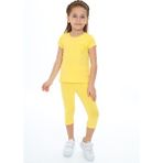 Toontoy Kız Çocuk 2'li Takım Baskılı Bisiklet Yaka T-Shirt & Beli Lastikli Crop Tayt - Sarı - 5