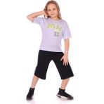 Toontoy Kız Çocuk 2'li Takım Baskılı Bisiklet Yaka T-Shirt & Beli Lastikli Kapri Şort - Açık Lila - 12 - 13 Yaş