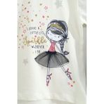 Toontoy Kız Çocuk 2'li Takım Baskılı Bisiklet Yaka T-Shirt & Beli Lastikli Kapri Şort - Ekru - 1