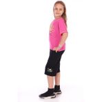 Toontoy Kız Çocuk 2'li Takım Baskılı Bisiklet Yaka T-Shirt & Beli Lastikli Kapri Şort - Fuşya - 12 - 13 Yaş