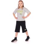 Toontoy Kız Çocuk 2'li Takım Baskılı Bisiklet Yaka T-Shirt & Beli Lastikli Kapri Şort - Gri - 10-11