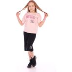 Toontoy Kız Çocuk 2'li Takım Baskılı Bisiklet Yaka T-Shirt & Beli Lastikli Kapri Şort - Pudra - 4