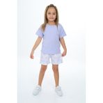 Toontoy Kız Çocuk 2'li Takım Baskılı Bisiklet Yaka T-Shirt & Beli Lastikli Şort - Açık Lila