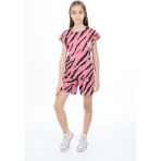 Toontoy Kız Çocuk 2'li Takım Baskılı Bisiklet Yaka T-Shirt & Beli Lastikli Şort - Gül Kurusu - 10 - 11 Yaş