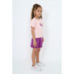 Toontoy Kız Çocuk 2'li Takım Baskılı Bisiklet Yaka T-Shirt & Beli Lastikli Şort - Pudra