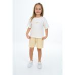 Toontoy Kız Çocuk 2'li Takım Baskılı Bisiklet Yaka T-Shirt & Beli Lastikli Şort - Sarı