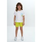 Toontoy Kız Çocuk 2'li Takım Baskılı Bisiklet Yaka T-Shirt & Beli Lastikli Tek Cepli Şort - Açık Yeşil - 4