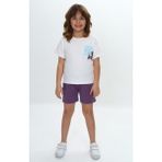 Toontoy Kız Çocuk 2'li Takım Baskılı Bisiklet Yaka T-Shirt & Beli Lastikli Tek Cepli Şort - Mor - 6