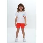 Toontoy Kız Çocuk 2'li Takım Baskılı Bisiklet Yaka T-Shirt & Beli Lastikli Tek Cepli Şort - Nar Çiçeği - 4