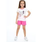 Toontoy Kız Çocuk 2'li Takım Baskılı Bisiklet Yaka T-Shirt & Beli Lastikli Tek Cepli Şort - Orkide - 6