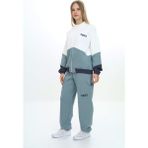Toontoy Kız Çocuk 2'li Takım Baskılı Dik Yaka Fermuarlı Sweatshirt & Beli Paçası Lastikli Cepli Jogger Eşofman Altı - Renk Bloklu 3 Iplik Şardonlu - Koyu Mint - 10-11