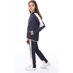 Toontoy Kız Çocuk 2'li Takım Baskılı Kapüşonlu Fermuarlı Cepli Sweatshirt & Beli Paçası Lastikli Jogger Eşofman Altı - Bant Detaylı & 2 Iplik - Füme - 10-11