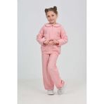 Toontoy Kız Çocuk 2'li Takım Baskılı Kapüşonlu Fermuarlı Cepli Sweatshirt & Beli Paçası Lastikli Jogger Eşofman Altı - Müslin - Pembe - 3