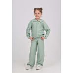 Toontoy Kız Çocuk 2'li Takım Baskılı Kapüşonlu Fermuarlı Cepli Sweatshirt & Beli Paçası Lastikli Jogger Eşofman Altı - Müslin - Yeşil - 6