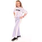 Toontoy Kız Çocuk 2'li Takım Baskılı Kısa Kollu Kapüşonlu Sweatshirt & Beli Lastikli Yanı Bantlı Bol Paça Eşofman Altı - 30/1 Penye - Açık Lila - 13-14