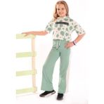 Toontoy Kız Çocuk 2'li Takım Baskılı Kısa Kollu Kapüşonlu Sweatshirt & Beli Lastikli Yanı Bantlı Bol Paça Eşofman Altı - 30/1 Penye - Yeşil - 10-11