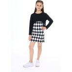 Toontoy Kız Çocuk 2'li Takım Baskılı Regular Fit Kare Yaka Askılı Elbise & Bisiklet Yaka Uzun Kollu Asimetrik Sweatshirt - 6 - 7 Yaş - Siyah