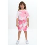 Toontoy Kız Çocuk 2'li Takım Batik Baskılı Bisiklet Yaka T-Shirt & Beli Lastikli Cepli Şort - Gül Kurusu - 8