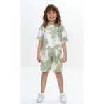 Toontoy Kız Çocuk 2'li Takım Batik Baskılı Bisiklet Yaka T-Shirt & Beli Lastikli Cepli Şort - Yeşil - 8