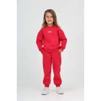 Toontoy Kız Çocuk 2'li Takım Bisiklet Yaka Sweatshirt & Beli Paçası Lastikli Cepli Jogger Eşofman Altı - 3 Iplik Şardonlu - Fuşya