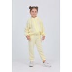 Toontoy Kız Çocuk 2'li Takım Dik Yaka Fermuarlı Reglan Kol Sweatshirt & Beli Paçası Lastikli Jogger Eşofman Altı - Fiyonk Detaylı & Dokuma Müslin - Açık Sarı - 6