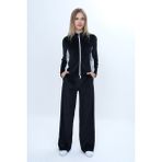 Toontoy Kız Çocuk 2'li Takım Fermuarlı Kapüşonlu Cepli Sweatshirt & Beli Lastikli Bol Paça Cepli Eşofman Altı - Garni Detaylı & Kadife - 10 - 11 Yaş - Siyah