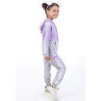 Toontoy Kız Çocuk 2'li Takım Kapüşonlu Cepli Sweatshirt & Beli Paçası Lastikli Jogger Eşofman Altı - Renk Bloklu & Bant Detaylı & 2 Iplik - Lila - 5