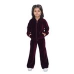 TOONTOY Kız Çocuk 2'li Takım Kapüşonlu Fermuarlı Cepli Sweatshirt & Beli Lastikli Bol Paça Eşofman, 6 Yaş, 24839, Bordo, kız-çocuk