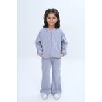 Toontoy Kız Çocuk 2'li Takım Kapüşonlu Fermuarlı Cepli Sweatshirt & Beli Lastikli Bol Paça Eşofman Altı - Kadife - 2 Yaş - Gri Melanj