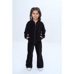 Toontoy Kız Çocuk 2'li Takım Kapüşonlu Fermuarlı Cepli Sweatshirt & Beli Lastikli Bol Paça Eşofman Altı - Kadife - 4 Yaş - Kahve