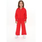 Toontoy Kız Çocuk 2'li Takım Kapüşonlu Fermuarlı Sweatshirt & Beli Lastikli Bol Paça Cepli Eşofman Altı - 2 Iplik - Kırmızı - 3
