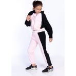 Toontoy Kız Çocuk 2'li Takım Kapüşonlu Fermuarlı Sweatshirt & Beli Paçası Lastikli Cepli Jogger Eşofman Altı - Renk Bloklu & 2 Iplik - Pudra - 12