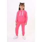Toontoy Kız Çocuk 2'li Takım Kapüşonlu Sweatshirt & Beli Paçası Lastikli Cepli Jogger Eşofman Altı - Şerit Detaylı & 2 Iplik - Fuşya - 5