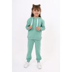 Toontoy Kız Çocuk 2'li Takım Kapüşonlu Sweatshirt & Beli Paçası Lastikli Cepli Jogger Eşofman Altı - Şerit Detaylı & 2 Iplik - Yeşil - 5