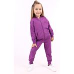 Toontoy Kız Çocuk 2'li Takım Kolej Yaka Fermuarlı Cepli Sweatshirt & Beli Paçası Ribanalı Cepli Jogger Eşofman Altı - 2 Iplik - Mor - 7