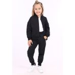 Toontoy Kız Çocuk 2'li Takım Kolej Yaka Fermuarlı Cepli Sweatshirt & Beli Paçası Ribanalı Cepli Jogger Eşofman Altı - 2 Iplik - Siyah - 5