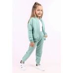 Toontoy Kız Çocuk 2'li Takım Kolej Yaka Fermuarlı Cepli Sweatshirt & Beli Paçası Ribanalı Cepli Jogger Eşofman Altı - 2 Iplik - Yeşil - 8