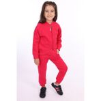 Toontoy Kız Çocuk 2'li Takım Nakış Baskılı Bebe Yaka Fermuarlı Sweatshirt & Beli Lastikli Bol Paça Eşofman Altı - 3 Iplik Şardonlu - Fuşya