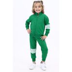 Toontoy Kız Çocuk 2'li Takım Nakış Baskılı Dik Yaka Fermuarlı Sweatshirt & Beli Paçası Lastikli Ribanalı Jogger Eşofman Altı - Bant Detaylı & 2 Iplik - Yeşil - 5
